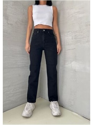 ByCukurovaFrango Leo Penelope Zero Lara Mom Siyah Rahat Kesim Comfort Yüksek Bel Jean