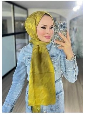 Valor Scarf Zeytin Yeşili Kazayağı Desen Ipeksi Jakar Şal