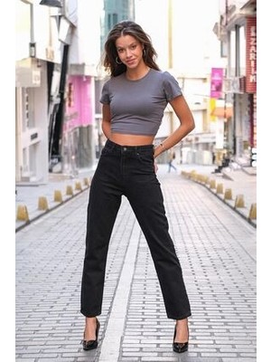 ByCukurovaFrango Black Gold Siyah Likralı Mom Jean Pantolon 2024
