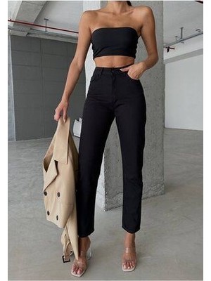 ByCukurovaFrango Mom Kot Pantolon Esnek Slim Fit Standart Bel Cepli Pamuklu - Mom Jeans