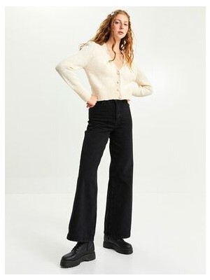 ByCukurovaFrango Nelson Fex Flowers Solmaz Siyah Likralı Bol Paça Jean Salaş Wide Leg Kot Pantolon (Yeni Sezon)