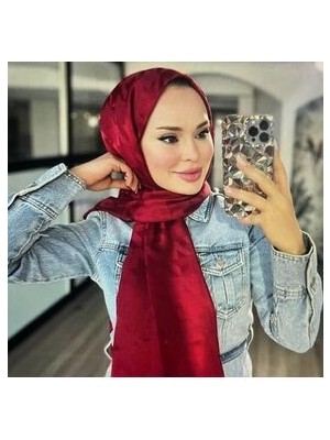 Valor Scarf Derin Şarabi Kazayağı Desen Ipeksi Jakar Şal