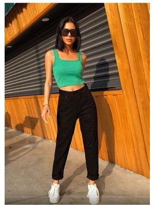 ByCukurovaFrango Zero Max Yüksek Bel Siyah Mom Jeans Likralı Esnek Kot Pantolon(Tam Kalıptır)