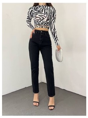 ByCukurovaFrango Leo Penelope Benjamin Andrea Siyah Likralı Mom Jean Pantolon