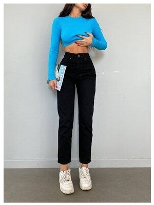 ByCukurovaFrango Black Gold Siyah Likralı Mom Jean Pantolon Mom Jean ( Tam Kalıp )
