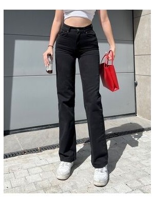 ByCukurovaFrango Leo Penelope Siyah Yüksek Bel Salaş Paça Denim Kot Pantolon