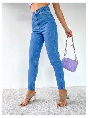 ByCukurovaFrango Stella Mavi Likralı Mom Jean Pantolon Mom