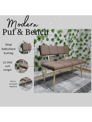 Özcan Mobilya Aksesuar Metal Ayaklı Sırtlı Gold  Mutfak Salon Antre Yatak Odası Puf Bank Oturak Bench