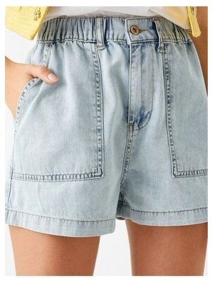 Butik Karaca Baggy Denim  Yazlık Şort Sönnet Patch Pocket Jasns Shorts In Light Indigo Kot