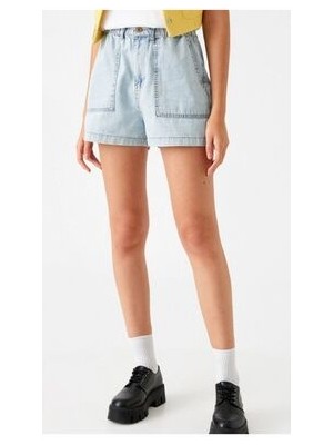 Butik Karaca Baggy Denim  Yazlık Şort Sönnet Patch Pocket Jasns Shorts In Light Indigo Kot