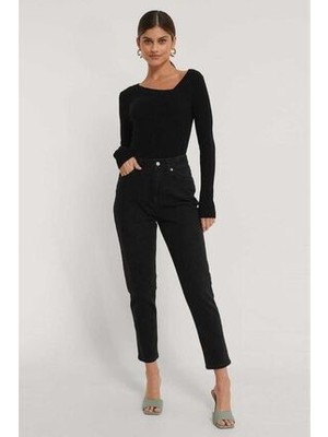ByCukurovaFrango Leo Max Siyah Solmayan Yüksek Bel Hafif Likralı Mom Jeans