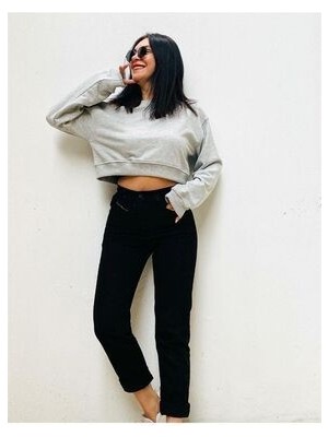 ByCukurovaFrango Zero Max Yüksek Bel Siyah Mom Kot Pantolon  Pamuk Esnek Jeans(Tam Kalıp)