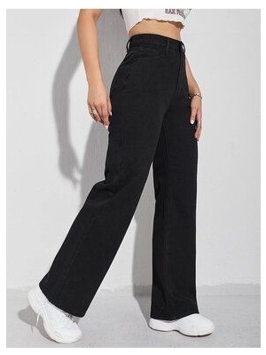 ByCukurovaFrango Limda Yüksek Bel Siyah Kot Pantolon Siyah Salaş Jeans Likralı Esnek Palazzo 2024