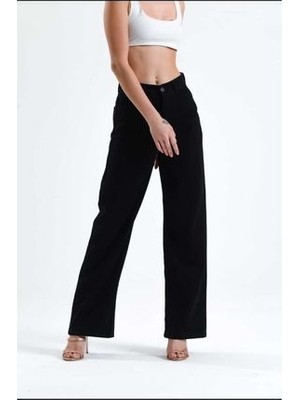 ByCukurovaFrango Viana Extra Yüksek A.c.a.i.p S.o.l.m.a.z Siyah Salaş Jeans Palazzo Pantolon