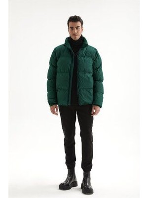 Antioch Yeşil Dik Yaka Kauçuk Şişme Mont