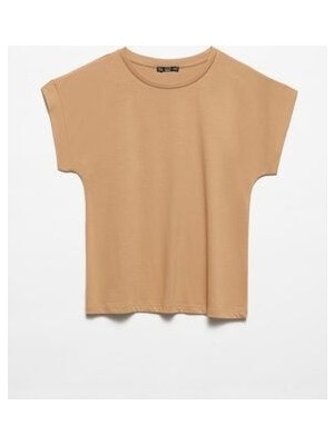 Dilvin 3504 Bisiklet Yaka T-Shirt-Koyu Camel