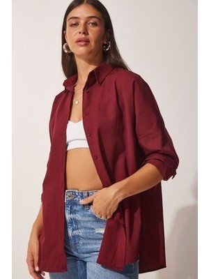 Oversize Basic Gömlek Bordo