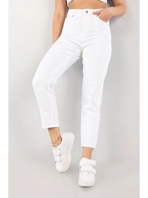Geenz Manifacture Jolie Beyaz Süper Yüksek Bel Mom Kot Pantalon