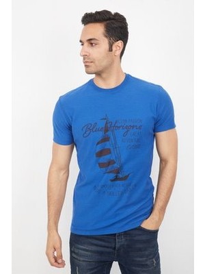 Voltaj Yelken Baskılı Bisiklet Yaka Saks Tişört