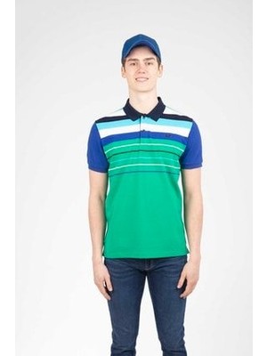 Voltaj Yeşil Saks Mavi Lacivert Nakışlı Polo Yaka Tişört