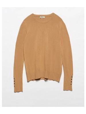 1267 Bisiklet Yaka Kol Ortası Droplu Kazak-Camel