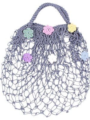 Çiçekli Antrasit File Çanta