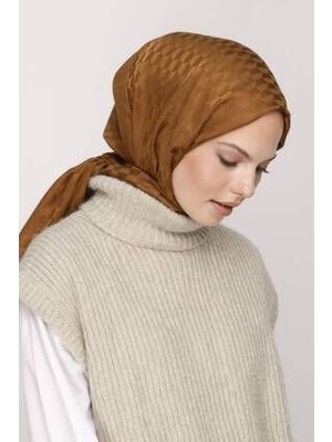 Valor Scarf Altın Kahve Qoza Desen Ipeksi Jakar Şal