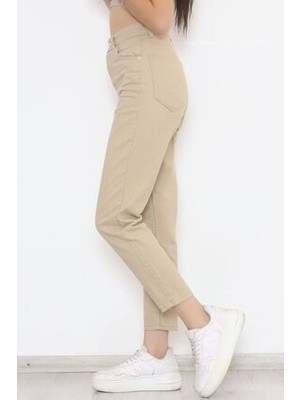 Geenz Manifacture Jolie Bej Süper Yüksek Bel Mom Kot Pantalon