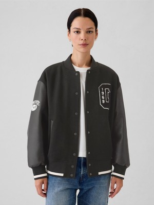 Gap Kadın Siyah Yün Karışımlı Varsity Gap Logo Boyfriend Ceket