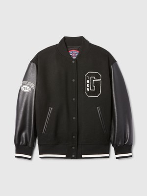 Gap Kadın Siyah Yün Karışımlı Varsity Gap Logo Boyfriend Ceket