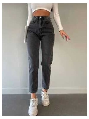 Geenz Manifacture Zaha Koyu Kar Gri Yüksek Bel Likralı Mom Jeans