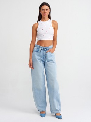 Dilvin 20819 Dilvin Kalp Nakışlı Crop Top