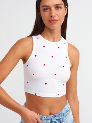 Dilvin 20819 Dilvin Kalp Nakışlı Crop Top