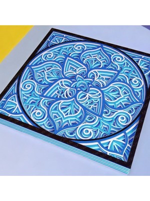 Cutline 3D Lazer Kesim Mandala Temalı Mukkava Tablo - 30X30 cm Çerçeveli Sanat Eseri