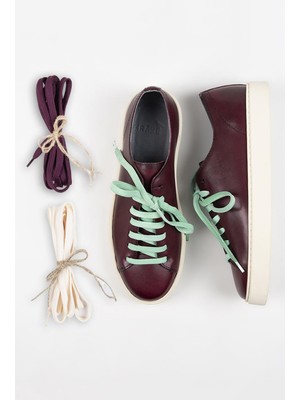 Krähe Ares Erkek Deri El Boyamalı Bağcık Ve Iki Yedek Bağcıklı Bordo Sneakers