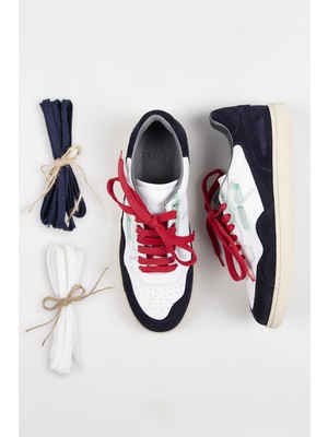 Krähe Artemis Erkek Deri Eskitme El Boyamalı Bağcık Ve Iki Yedek Bağcıklı Beyaz-Laci Sneakers