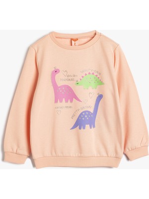 Dinozorlu Sweatshirt Bisiklet Yaka Uzun Kollu