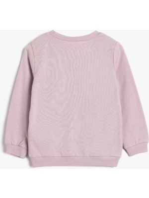 Sweatshirt Baskı Detaylı Bisiklet Yaka Uzun Kollu Pamuklu Şardonlu