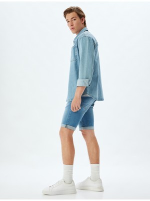Koton Slim Fit Kot Şort Bermuda Cep Detaylı Pamuklu