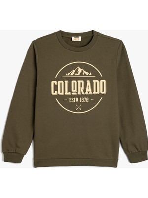 Koton Sweatshirt Yeşil Uzun Kollu Erkek Çocuk İçin Şehir Temalı Grafik Desenli Şardonlu