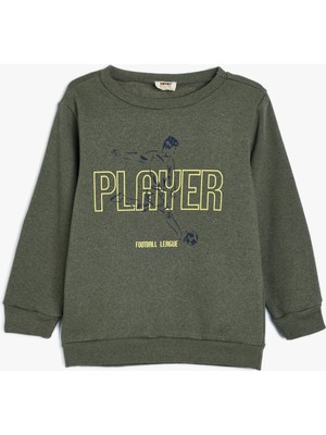 Sweatshirt Uzun Kollu Bisiklet Yaka Futbol Temalı Baskı Detaylı