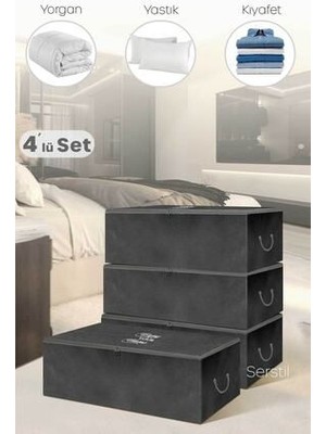 Serstil 4 Adet - Küçük Boy Baskı Detaylı Siyah Hurç 52 X 28 X 21 Cm
