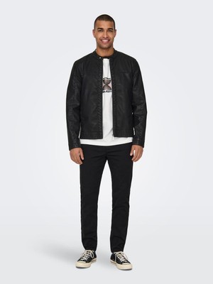 Only & Sons Onsmıke Pu Racer Jacket Otw Vd Noos Erkek Deri Mont ve Ceket 22012339 Black