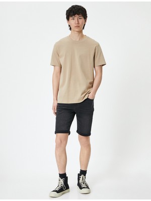 Koton Yırtık Kot Şort Bermuda Slim Fit Katlı Paça Düğmeli