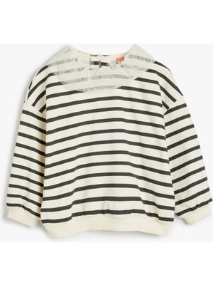 Koton Sweatshirt Tül Yaka Detaylı Uzun Kollu Şardonlu Pamuklu