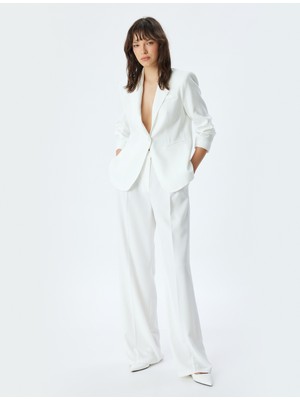 Koton Klasik Blazer Ceket 3/4 Kol Kruvaze Ters Yaka Cepli Regular Fit