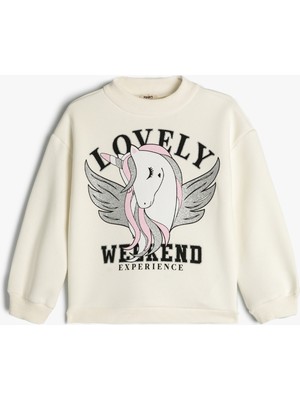 Koton Sweatshirt Unicorn Baskılı Bisiklet Yaka Uzun Kollu Şardonlu Pamuklu