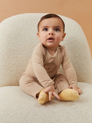 LC Waikiki Baby Bisiklet Yaka Kısa Kollu Baskılı Erkek Bebek Çıtçıtlı Body ve Pantolon 2'li Takım