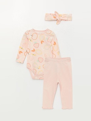 LC Waikiki Baby Bisiklet Yaka Uzun Kollu Baskılı Kız Bebek 3'lü Takım