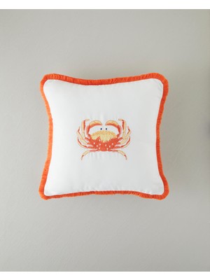 English Home Crab Nakışlı Kırlent Kılıfı Turuncu